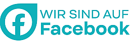 Logo von Facebook mit dem Text 'Wir sind auf Facebook'.